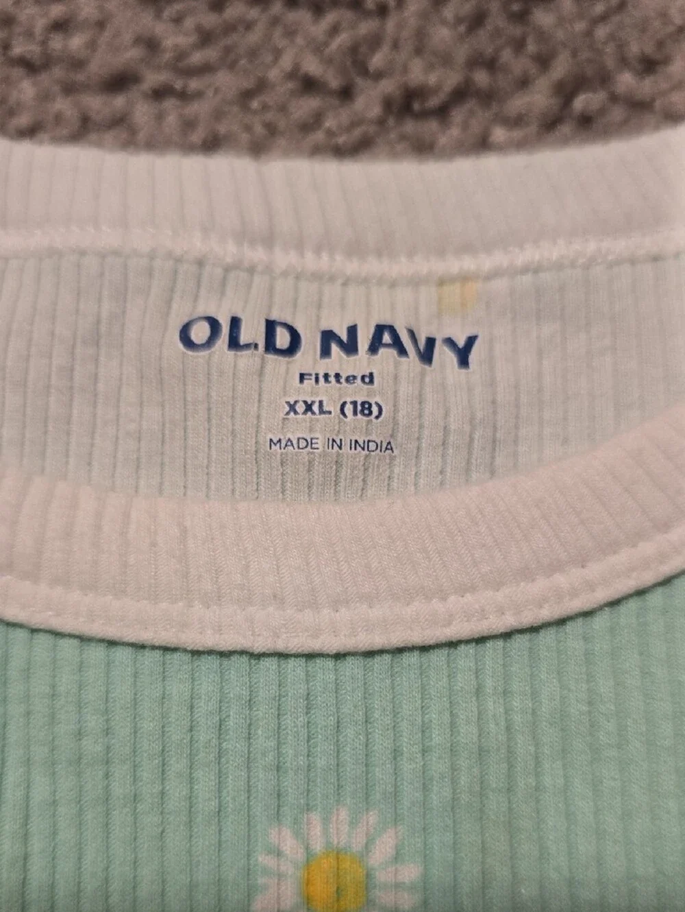 Old Navy Mint Green Daisy Ribbed Tank with White Trim